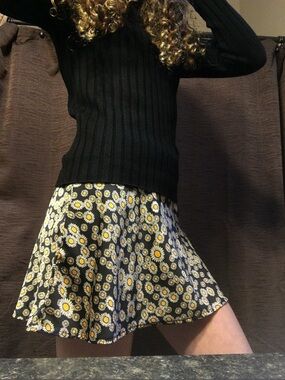 Free People Black A-Line Skirt with Yellow & White Daisy Print
